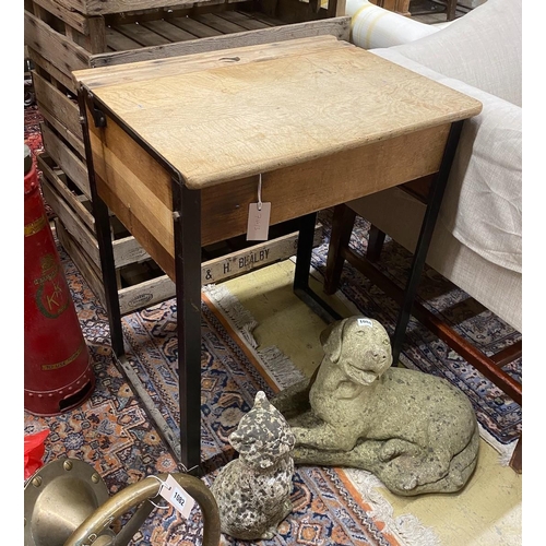 1083 - A vintage oak student's desk, width 60cm, depth 46cm, height 76cm