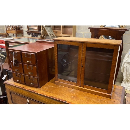 1088 - An early 20th century mahogany six drawer filing chest, width 32cm, depth 40cm, height 36cm and a ta... 