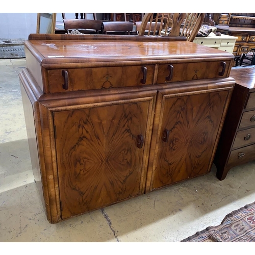 1097 - An Art Deco style Australian walnut sideboard, length 120cm, depth 48cm, height 96cm