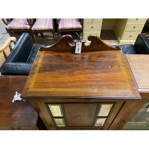 1099 - A Victorian inlaid rosewood music cabinet, width 56cm, depth 38cm, height 110cm