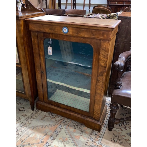 1100 - A Victorian inlaid walnut pier cabinet, width 74cm, depth 29cm, height 99cm