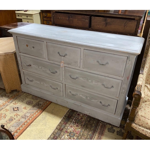 1104 - A Victorian style painted pine seven draw chest, width 140cm, depth 43cm, height 88cm