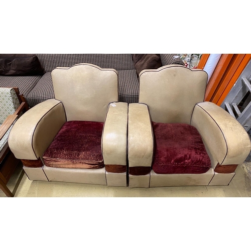 1119 - A pair of 1950's leatherette club chairs, width 85cm, depth 74cm, height 78cm