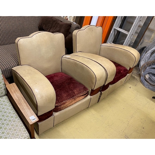 1119 - A pair of 1950's leatherette club chairs, width 85cm, depth 74cm, height 78cm