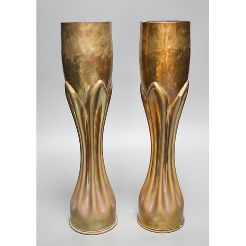 1337 - Trenchart- A pair of WWI brass shell case vases, 34.5cm tall