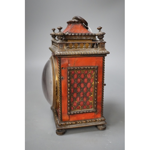 1341 - A 19th century French tortoiseshell mantel clock. 24cm high