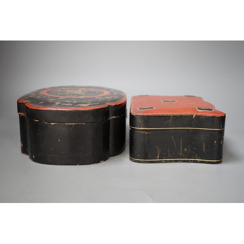 1343 - A French leather mounted serpentine glove box and a Japanese  lacquer box. Largest 26.5cm wide... 