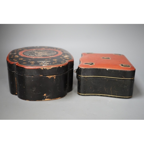 1343 - A French leather mounted serpentine glove box and a Japanese  lacquer box. Largest 26.5cm wide... 