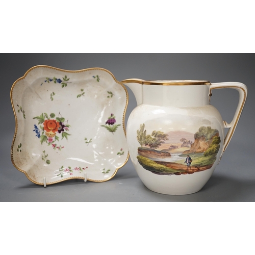 1345 - A Regency porcelain jug, 18cm high, and a Chamberlain's Worcester plate