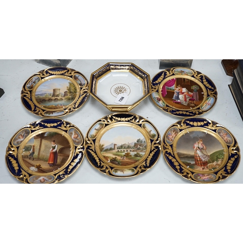 1356 - A group of 19th century Paris porcelain painted cabinet plates together with an associated footed bo... 