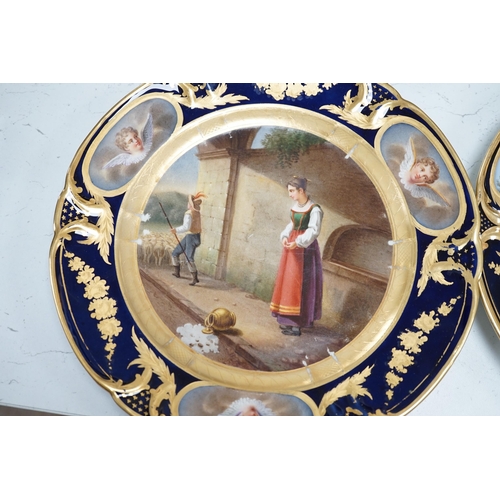 1356 - A group of 19th century Paris porcelain painted cabinet plates together with an associated footed bo... 