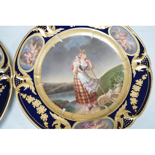 1356 - A group of 19th century Paris porcelain painted cabinet plates together with an associated footed bo... 