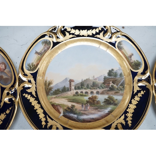 1356 - A group of 19th century Paris porcelain painted cabinet plates together with an associated footed bo... 