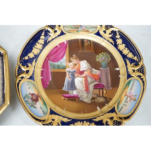 1356 - A group of 19th century Paris porcelain painted cabinet plates together with an associated footed bo... 