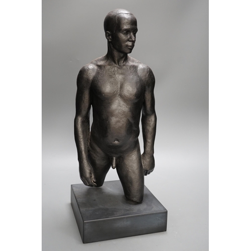 1360 - A bronzed plaster nude male torso, 48cms high,