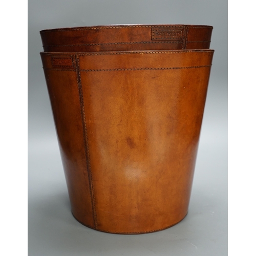 1361 - Two leather waste paper bins, 30cms high,