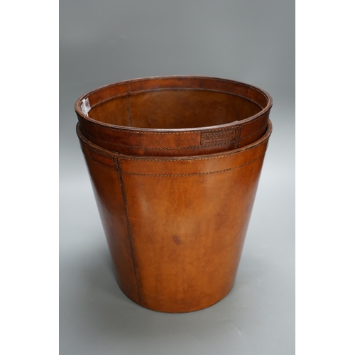 1361 - Two leather waste paper bins, 30cms high,