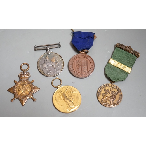 1452 - A group of various medals, to include a British Star awarded to R. Blake, two WWI medals, an incorpo... 