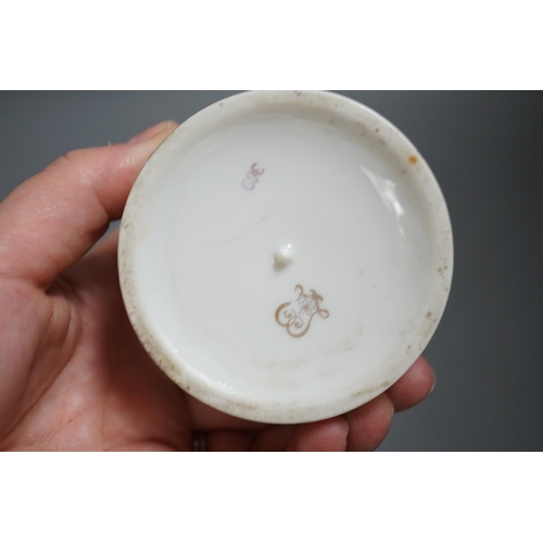 1456 - A Continental circular porcelain pot and cover, a plaque and a matchbox cover