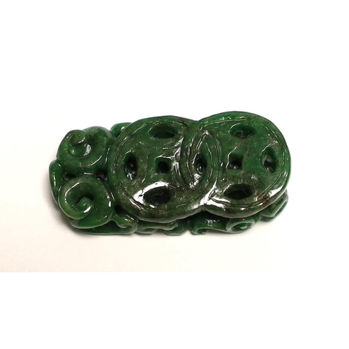 1459 - A Chinese Jadeite carving of two cash and a chilong, 3.7cm