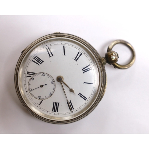 1940 - A late Victorian silver open faced pocket watch, with Roman dial and subsidiary seconds, with key.... 