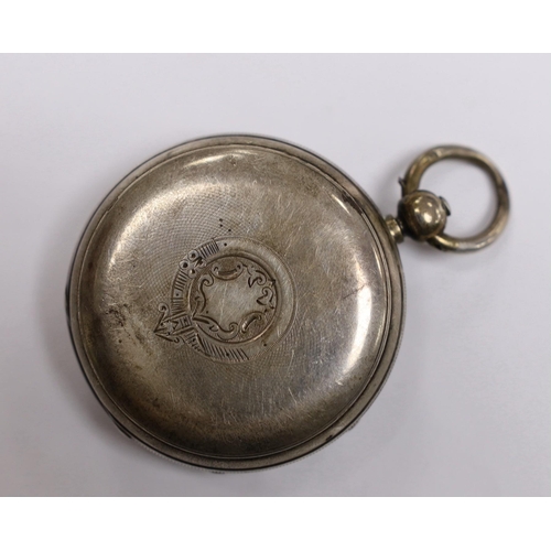 1940 - A late Victorian silver open faced pocket watch, with Roman dial and subsidiary seconds, with key.... 