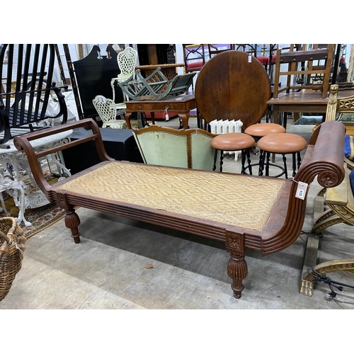 113 - An Indonesian caned hardwood daybed, length 212cm, depth 71cm, height 84cm