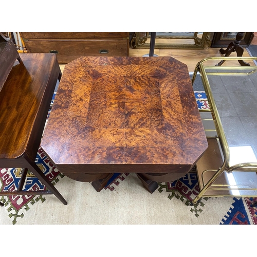 167 - An Art Deco style octagonal thuya wood centre table, width 71cm, height 69cm.