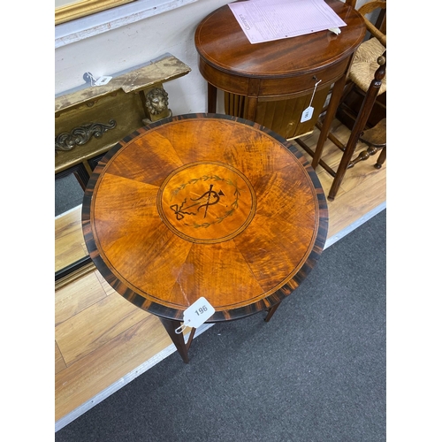 196 - An Edwardian coromandel banded inlaid satinwood circular occasional table, diameter 51cm, height 72c... 