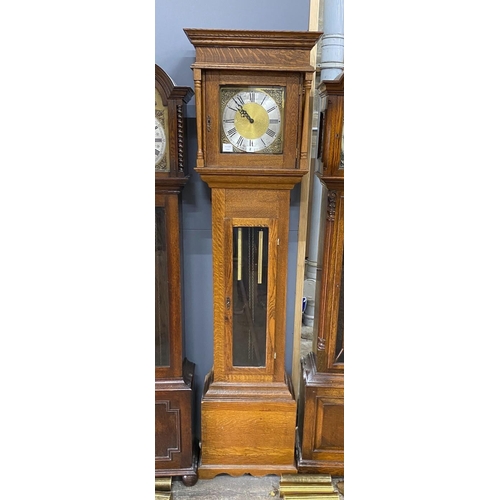 2 - An oak longcase clock, with a square brass and silvered dial, height 203cm