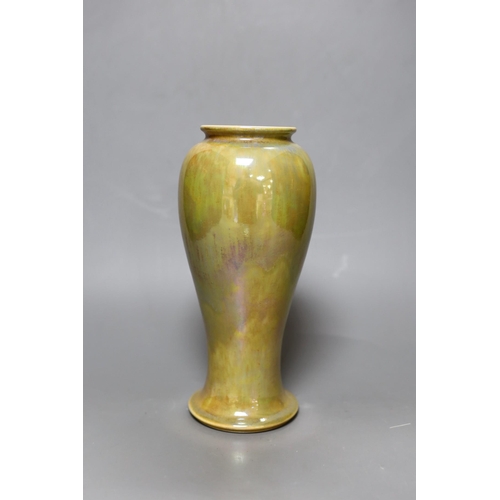 253 - A Ruskin buff lustre glazed monochrome vase, dated 1923, 23cm