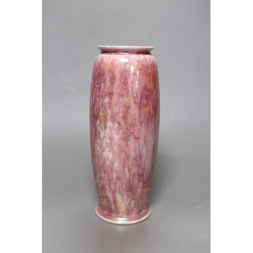 256 - A Ruskin crimson lustre glazed monochrome vase, dated 1925, 22cm