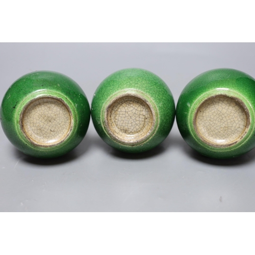 267 - Three Chinese green crackle glazed double gourd vases, 15cm