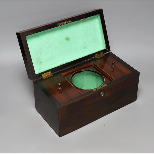 273 - A 19th century rosewood tea caddy and a mahogany cutlery tray