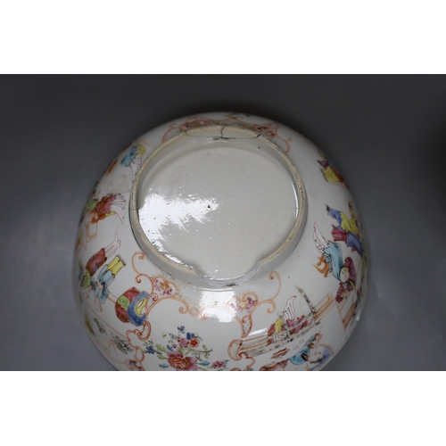 284 - An 18th century Chinese export famille rose bowl and a similar mandarin pattern vase, bowl 26cm diam... 