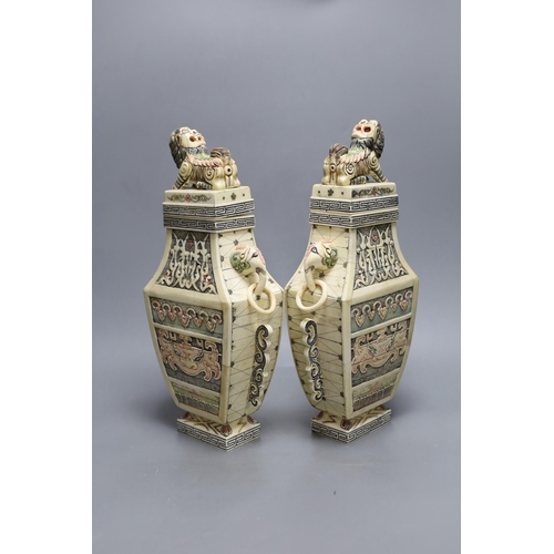 290 - A pair of Chinese bone veneered vases, 37cm high