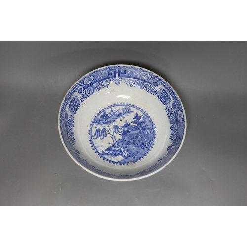 295 - An early 19th century pearlware blue and white punch bowl, 27cm