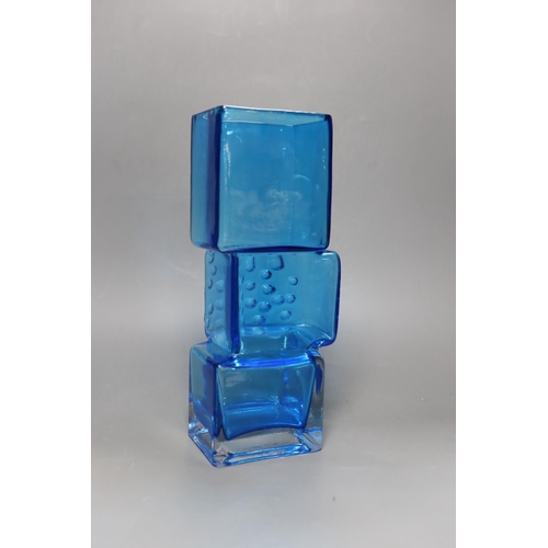 301 - A large Whitefriars-style blue Drunken Bricklayer vase, 34cm tall