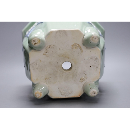 305 - A Japanese celadon ground porcelain jardiniere, 26cm tall