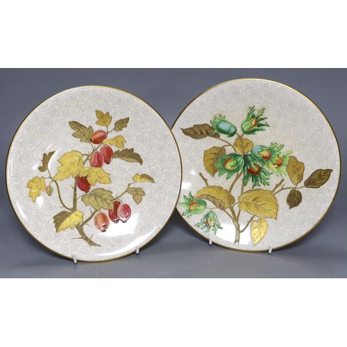 308 - Three Royal Worcester Aesthetic period plates, with raised gilded and enamelled botanical decoration... 