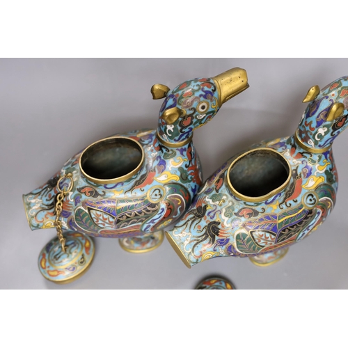 310 - A pair of 20th century Chinese cloisonné enamel  duck vessels, 20cm