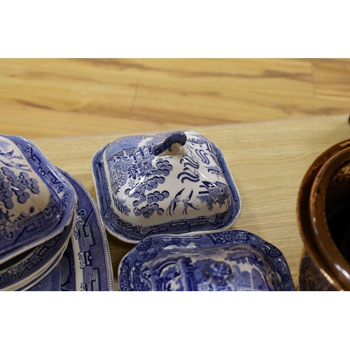 323 - A group of Victorian and later blue and white pottery dinner wares