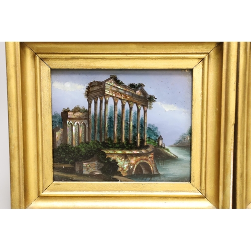 348 - A pair of framed late 19th century reverse glass paintings of Italianate views, 22x25 including fram... 