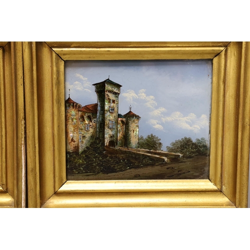 348 - A pair of framed late 19th century reverse glass paintings of Italianate views, 22x25 including fram... 