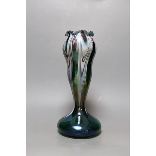 359 - Josef Rindskopf, iridescent glass vase of bulbous form, 34cm