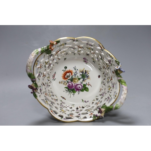 366 - A two handled German silver mounted circular floral Berlin porcelain basket. 10cm high