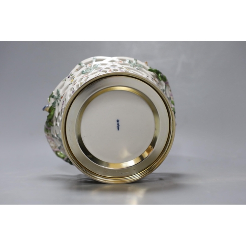 366 - A two handled German silver mounted circular floral Berlin porcelain basket. 10cm high