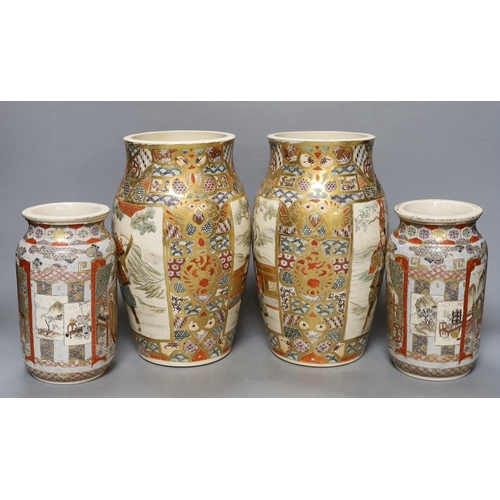 371 - Two pairs of late 19th century Japanese Satsuma vases. Tallest pair 24cm