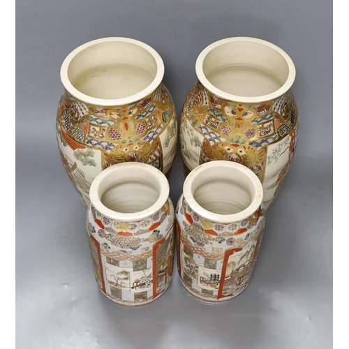 371 - Two pairs of late 19th century Japanese Satsuma vases. Tallest pair 24cm