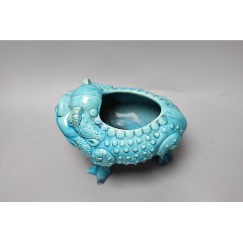 379 - A Burmantofts pottery Jin Chan Lucky toad spoon warmer. 16cm high